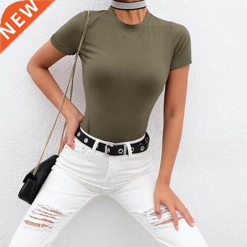 Casual Basic Black White Bodysuit Women Summer Short Sleeve