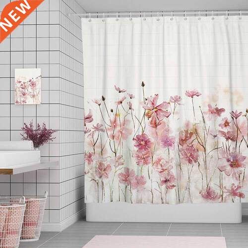 Designer Fabric Shower Curtain Pink Flower Bathroom Curtain