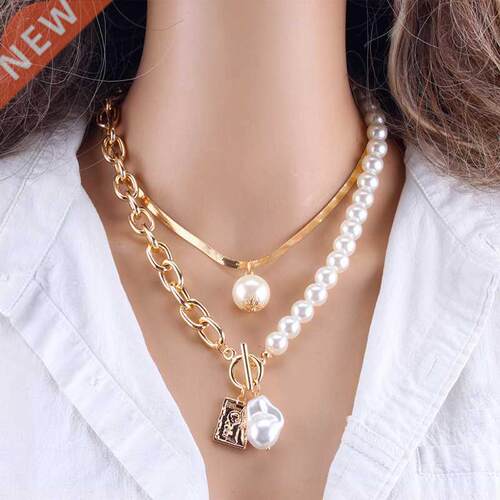 Fashion Chain Pearl Necklace For Women Baroque Pearl Metal C