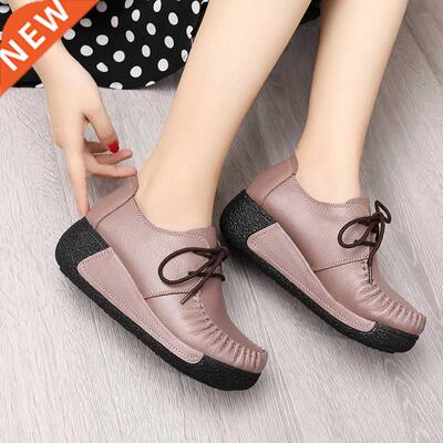 Hgh Qualty Genune Leather Women Platform Sneakers Lace Up