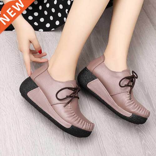 Hgh Qualty Genune Leather Women Platform Sneakers Lace Up