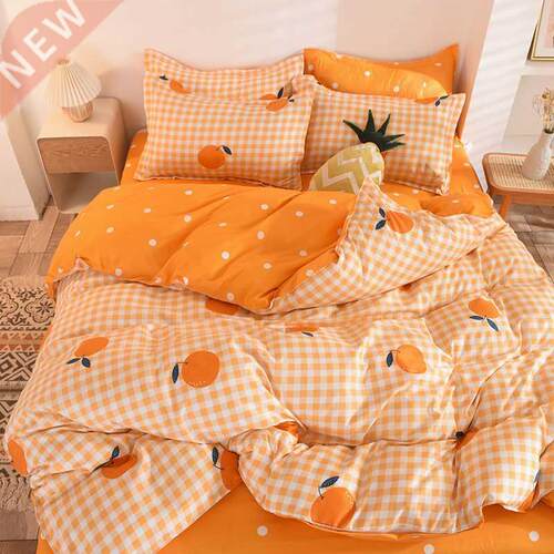 Orange Bedding Set Girls Boys Bed Linen Sheet Plaid Duvet ve