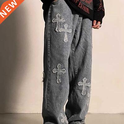Retro Y2K embroidered men's jeans European and American high