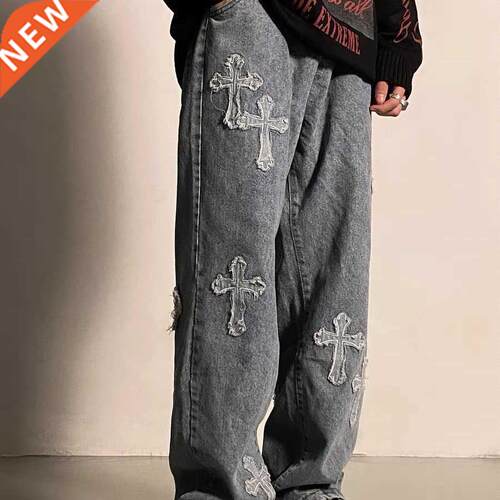 Retro Y2K embroidered men's jeans European and American high