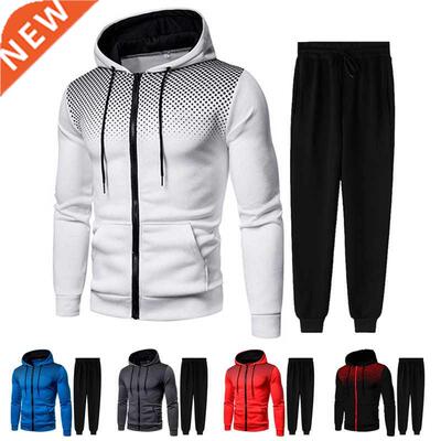 Men Gradient Zip Cardigan Suit Tracksuits Spring Autumn Hood