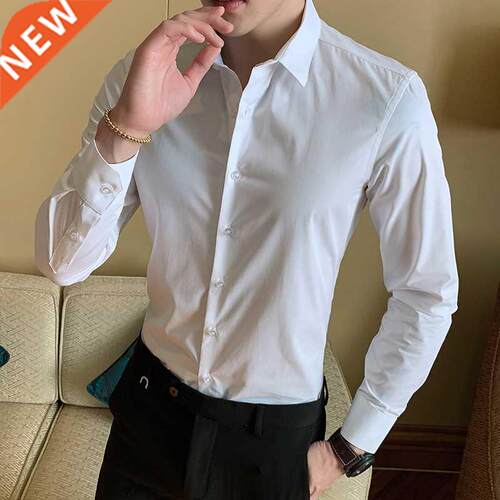 Men Solid Color Business Shirt Mens Casual Brand Clothes Men