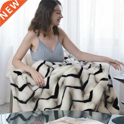 Fluffy Plush Plaid Bed Blankets Warm Soft Faux Fur Throw Bla