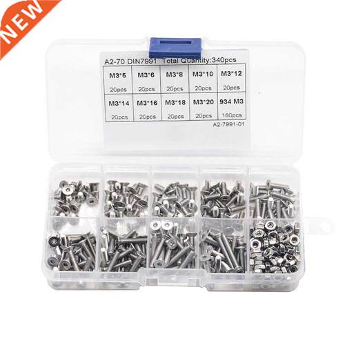 340PCS M3 Stainless Steel 304 countersunk hex socket Screws