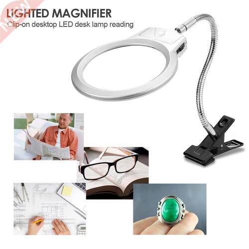 Magnifier Clip-on Lighted Table Desk LED Lamp 2x 5x Large Le