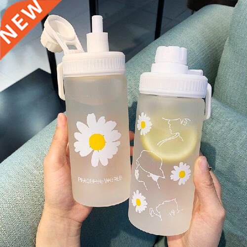 New 500m Cute Daisy Plastic Water Bottles With Straw