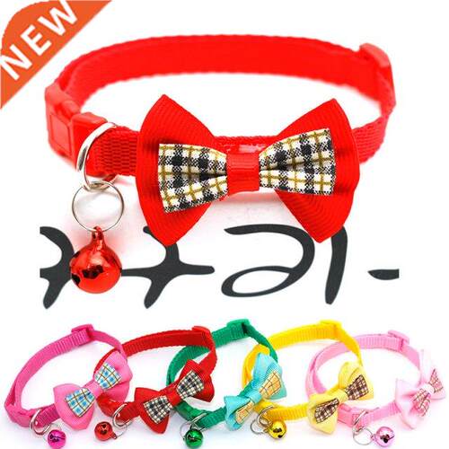 1Pc Lattice Grid Pet Cat Collars Adjustable Bow Tie Bell Bow