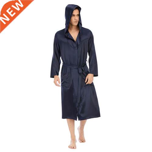 Men's Silk Pajamas Bathrobe for Spring and Autumn Long Sleev