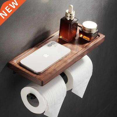 Wood and Black Paper Holder Wall Mounted Paper Towel Rack Wa