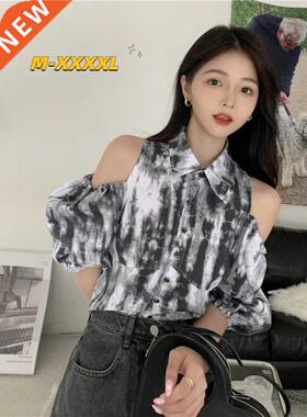2022 Women's Tie-dye Blouse Off The Shoulder Over Size Puff