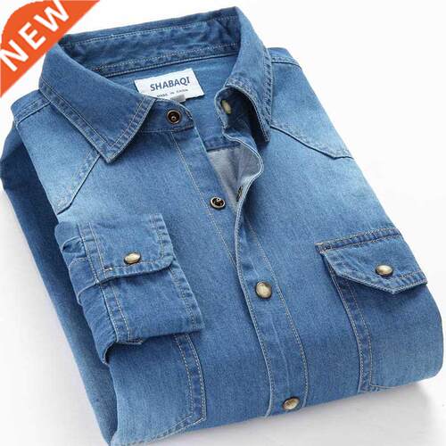 Schinteon Spring Autumn Men Denim Thin Shirt Long Sleeve Sof