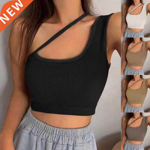 Versatile crop off shoulder tank top women built in bra sle