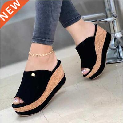 Wedge Slippers Women Shoes 2022 Summer Peep Toe Sandals Fash