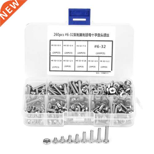 260 Pcs #6-32 Stainless Steel Screws Cross Pan Head screw As