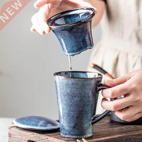 European-style ceramic cup with lid tea leak cup home retro
