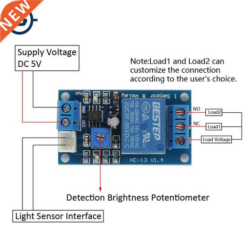 Photoresistor Relay Supply Voltage DC 5V/12V NC Output Load