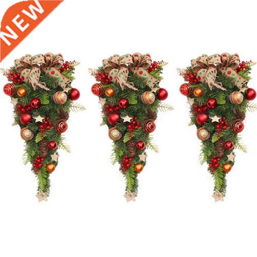 3Pcs 23.6 Inch Farmhouse Artificial Christmas Teardrop Swag