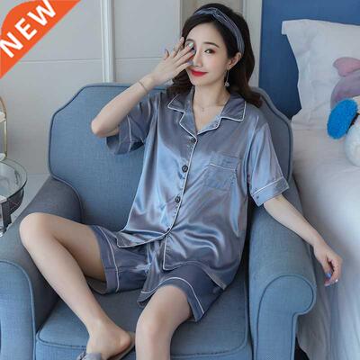 Womens Silk Satin Pajamas Pyjamas Set short Sleeve Sleepwear