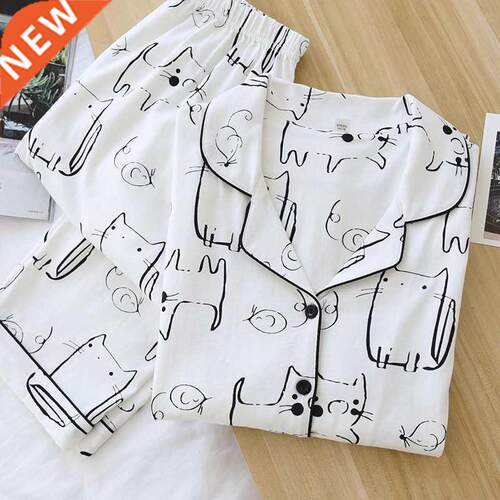 2022 White Cotton Pajamas For Women Spring Long Sleeve Home