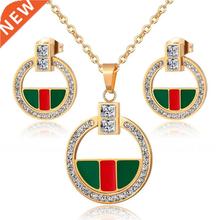 Pendant Crytals Necklace Earrings Stainless Luxury Sets Full