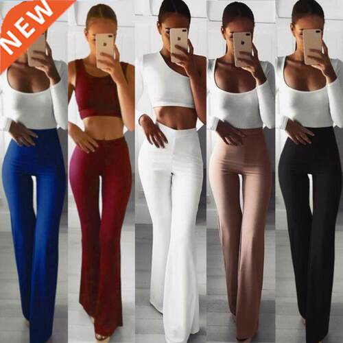 New Women Slim High Waist Wide Leg Flared Ladies Palazzo Stc