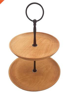 Decoration Wooden Snack Double Layer Bread Round Fruit Tray