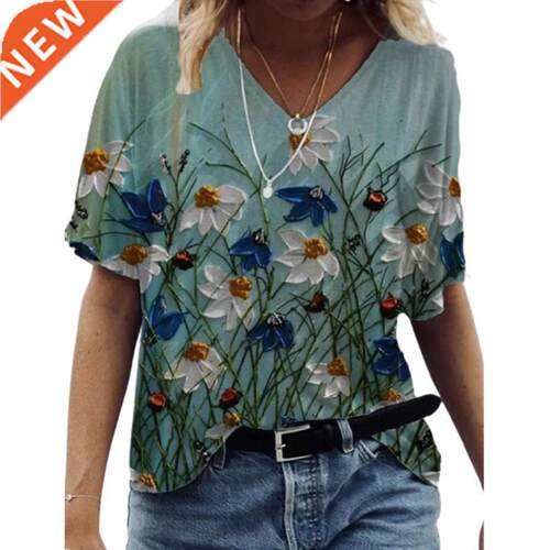5XL Oversize Women T Shirt Summer Short Sleeve V-Neck Casual