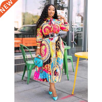Cutubly Plus Size Loose Casual Dress Printed Long Sleeve Dre