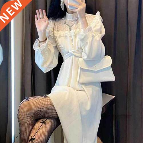 French Lace Vintage Dress Women Fashion Puffer Sleeve Elegan