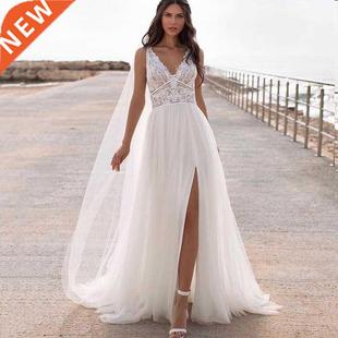 Organza Split Lace Bohemian Sleevele Dress Tank 2021 Wedding