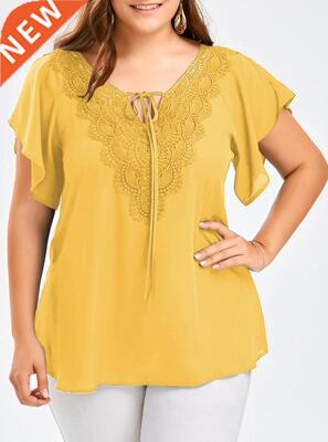Summer Chiffon Tops Women Blouses Vintage Lace Crochet Casua