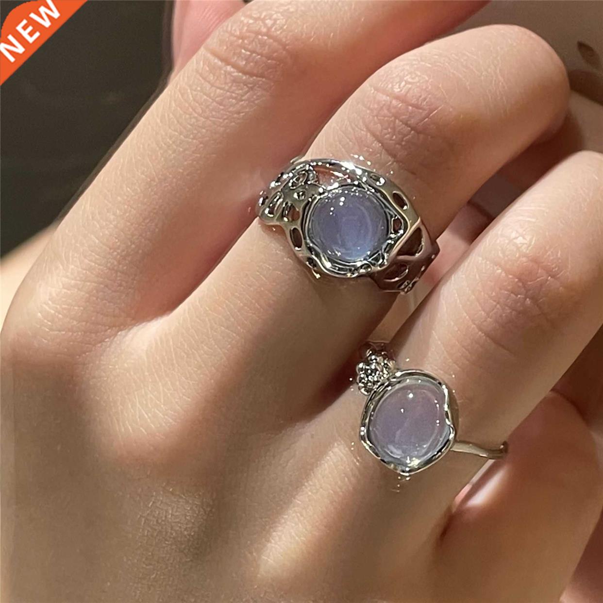 Elegant White Opal Irregular Ring Fashion Vintage Metal Hl