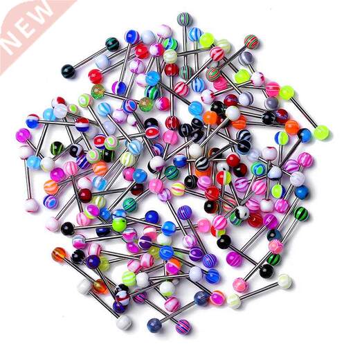 10/20PC Acrylic Tongue Ring Mixed Color Stainless Steel Tong