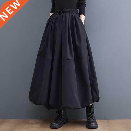 Black Vintage High Waist Pleated Skirt Women Plus Size Fashi
