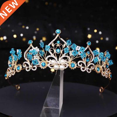 The New Princess Crown Flower Pearl Blue Crystal Bridal Diad
