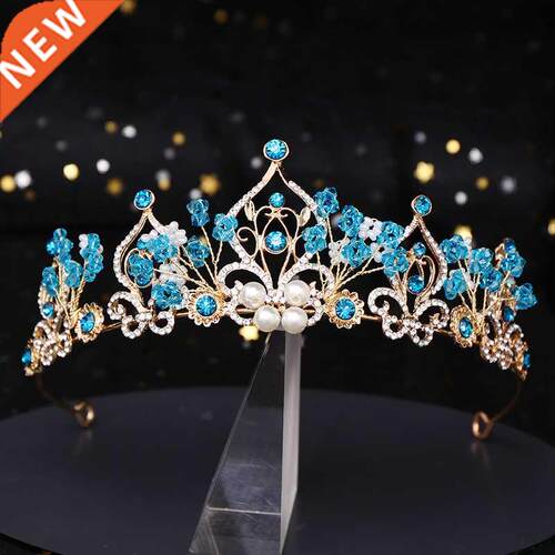 The New Princess Crown Flower Pearl Blue Crystal Bridal Diad
