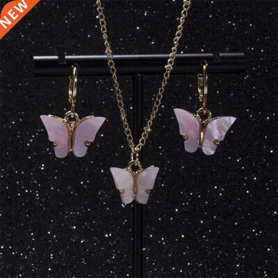Acrylic Butterfly Earrings Pendant Necklaces Combination Set
