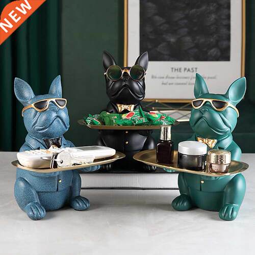 Resin Dog Sculpture Bulldog Decorative Figurine Storage Tray