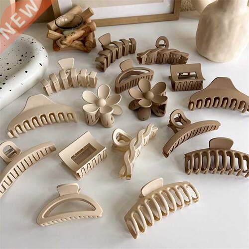 1Pcs Korean Coffee Beige Large Hair Claw Acrylic Hairpin Geo