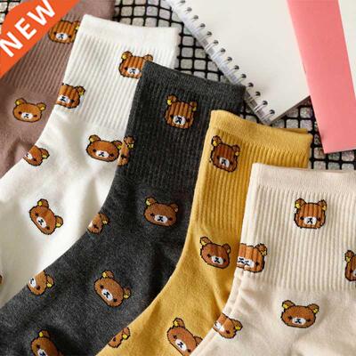 2021 New Cartoon Women's Breathable Cotton Socks Cute Bear L
