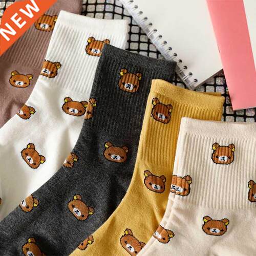 2021 New Cartoon Women's Breathable Cotton Socks Cute Bear L
