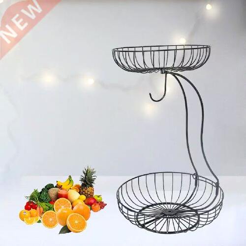 Decorative Metal Frame 2-Tier Fruit Basket Holder Kitchen