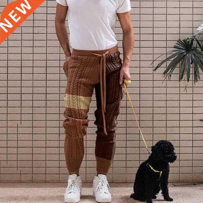 Men's Knitted Pants Autumn Winter Color Matching Acrylic Kni