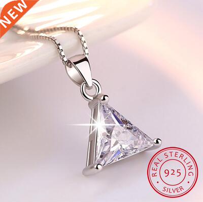 925 Sterling Silver Jewelry AAA Zirconia Triangle Pendant Ne