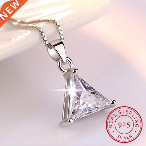 925 Sterling Silver Jewelry AAA Zirconia Triangle Pendant Ne