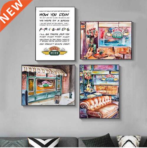 Central Perk Watercolor Picture Friends TV Show Wall Art Po